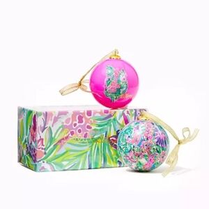 Lilly Pulitzer Holiday Christmas Ornament Set Pink Green Multi NWOT